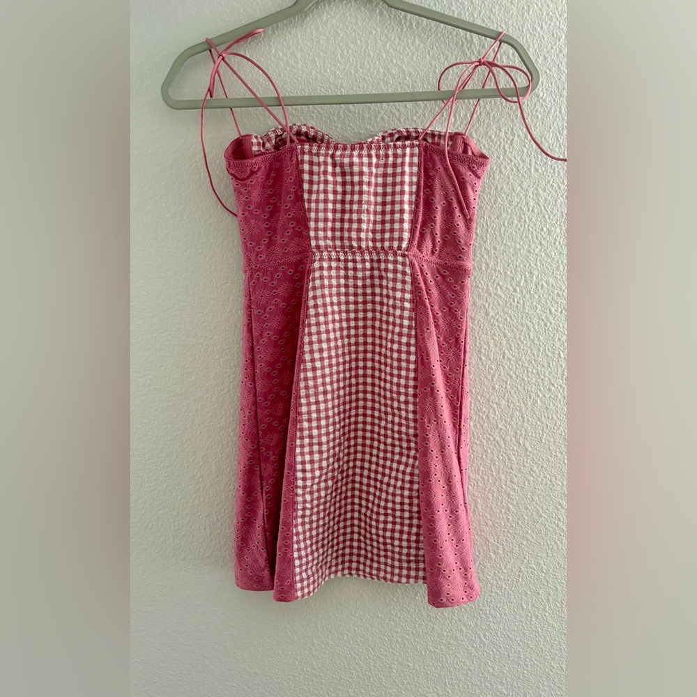 Urban Outfitters Pink Gingham Corset Mini Dress Eyelet Bustier SP - Picture 11 of 15